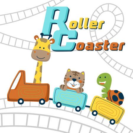 Vector cartoon of cute animals on roller coasterのイラスト素材