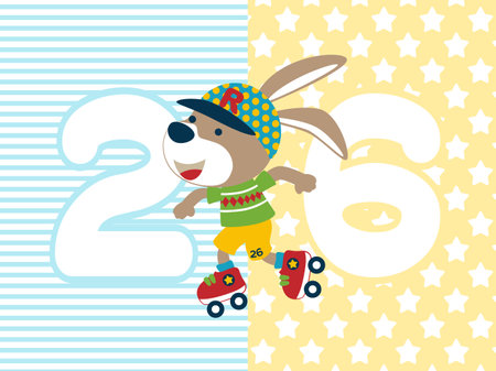 Funny bunny stylish playing roller skate on striped and stars backgroundのイラスト素材