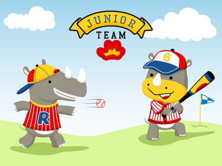 Vector illustration of cartoon rhino playing baseballのイラスト素材
