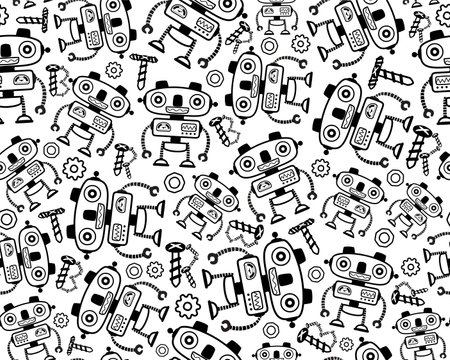 Seamless pattern vector of outline robot cartoonのイラスト素材