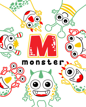 set of funny monster vector cartoonのイラスト素材