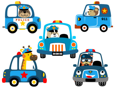 vector set of police cars cartoon with funny animals copのイラスト素材