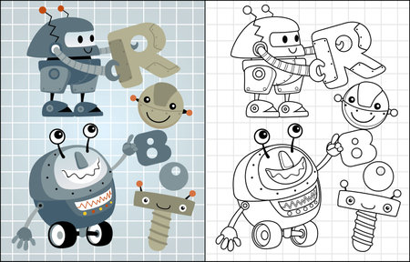 Vector cartoon of funny robots,のイラスト素材