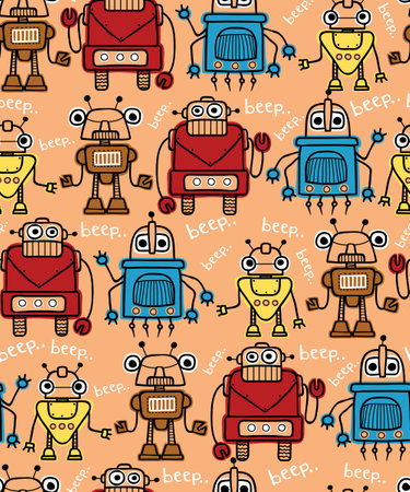 seamless pattern vector of hand drawn robots cartoonのイラスト素材