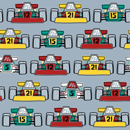 Seamless pattern vector of racing cars cartoon in line art styleのイラスト素材