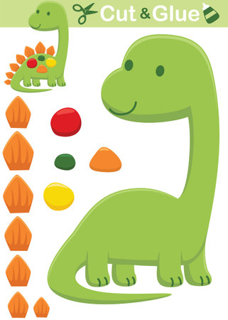 Funny stegosaurus. Education paper game for children. Cutout and gluing. Vector cartoon illustrationのイラスト素材