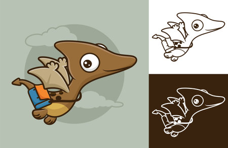 Funny pterosaur carrying bag. Vector cartoon illustration in flat icon styleのイラスト素材