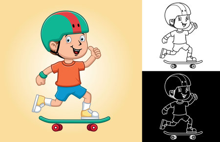 Vector illustration of cartoon little boy playing skateboardのイラスト素材