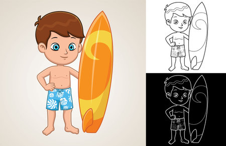 Vector cartoon of little boy with surfboardのイラスト素材