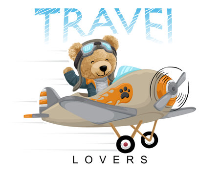 Vector illustration of teddy bear on airplaneのイラスト素材