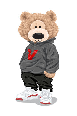 Vector cartoon illustration, hand drawn cute bear in casual styleのイラスト素材