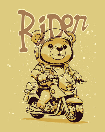 Biker bear riding motorcycle. Contour art vector illustrationのイラスト素材