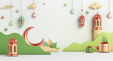 Ramadan Kareem background. 3d rendering, 3d illustration.の写真素材