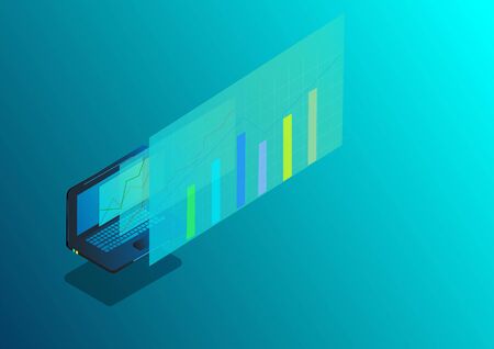 Isometric Laptop and finacial growth graph conceptのイラスト素材