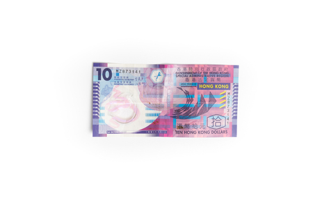 Ten 10 Hong Kong dollars or hkd banknote isolated on white background, currency of Hong Kongの写真素材