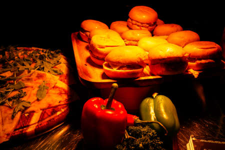 Burgers and side dishes.の写真素材