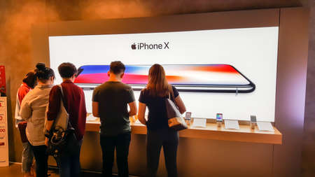 BANGKOK, THAILAND - NOVEMBER 25, 2017: iPhone X is showing at iStudio Shop Siam Paragon shopping...