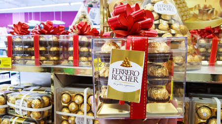 BANGKOK, THAILAND - DECEMBER 14, 2017: Ferrero Rocher, a chocolate and hazelnut confectionery that...