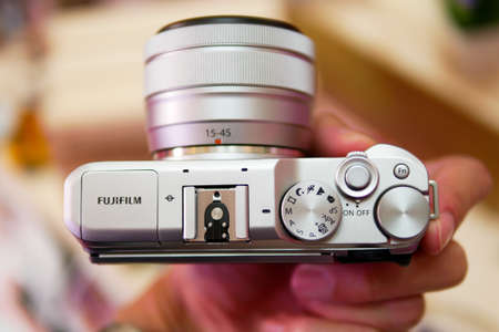 BANGKOK, THAILAND - FEBRUARY 20, 2018: Hands on Fujifilm X-A5, the latest mirrorless camera X-A Series for entry customer segment from Fujifilm (Thailand) Ltd. that has been unveiled at CentralWorld shopping mall in Bangkok Thailand.のeditorial素材