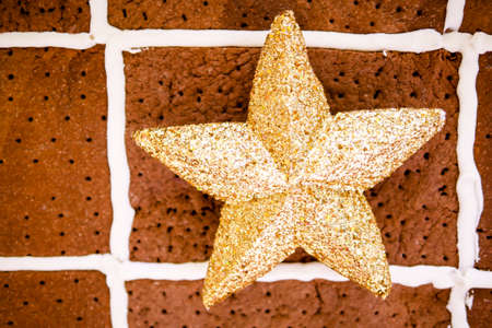 star gift box on brown bread background in Christmas celebrationの写真素材