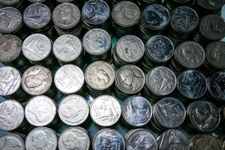 That baht currency coins that are sorted on white or isolated background that ready for using in...