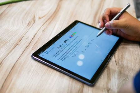 BANGKOK, THAILAND - FEBRUARY 6, 2019: HUAWEI MediaPad M6 10.8 inches screen unveiled, the latest series of tablets designed and marketed by Huaweiのeditorial素材