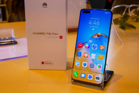 Bangkok, Thailand - JUNE 4, 2020: HUAWEI P40 Pro+ has been unveiled in Thailand, an Android-based high end smartphone produced by Huawei, it is supported 5Gâ communicationのeditorial素材