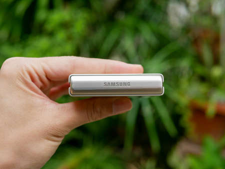 Bangkok, Thailand - August 11, 2021: Samsung officially launches the latest foldable flagship...