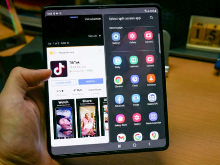 Bangkok, Thailand - August 11, 2021: Samsung officially launches the latest foldable flagship...
