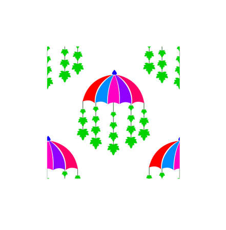 Umbrella with green leaves isolated on white background is in Seamless patternのイラスト素材