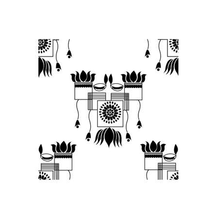 Beautiful Indian rangoli or alpona design concept of floral art with leaves, petals and spirals isolated on white background is in Seamless patternのイラスト素材