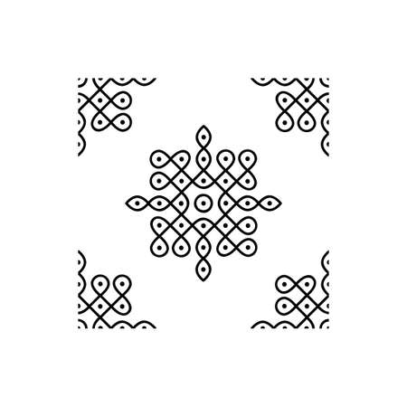 Indian traditional and Cultural Rangoli or kolam design concept of curved lines and dots isolated on white background is in Seamless patternのイラスト素材