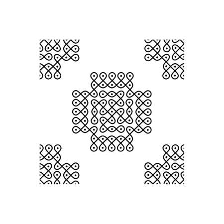 Indian traditional and Cultural Rangoli or kolam design concept of curved lines and dots isolated on white background is in Seamless patternのイラスト素材