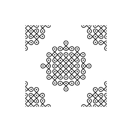 Indian traditional and Cultural Rangoli or kolam design concept of curved lines and dots isolated on white background is in Seamless patternのイラスト素材