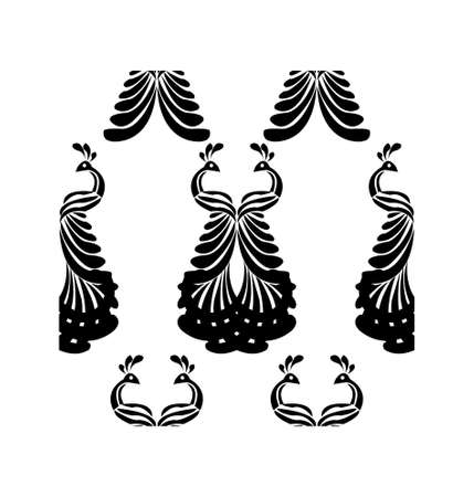 Indian Traditional and Cultural Rangoli or alpona design concept of peacock with floral feathers isolated on white background is in Seamless patternのイラスト素材