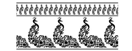 Saree border design concept of peacocks with floral feathers isolated on white background is in Seamless patternのイラスト素材