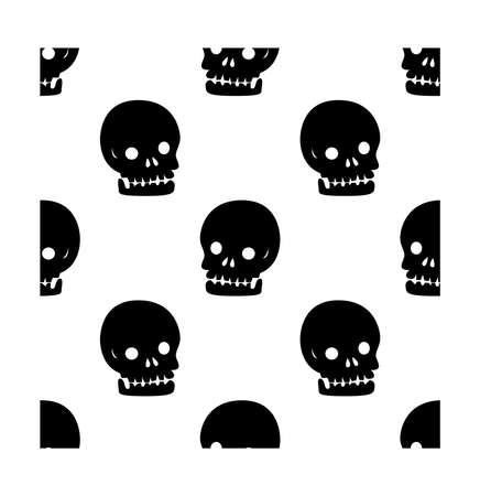 Black and white Cartoon skull is in Seamless patternのイラスト素材
