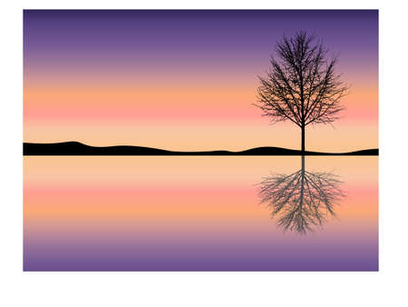 Vector landscape with silhouettes of blue Sky with mist and cold sunlightのイラスト素材