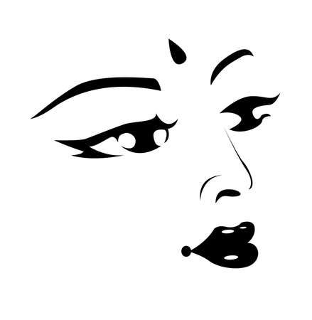 Face drawing of Woman, Devi or Goddess - Indian Traditional and Cultural vector line artのイラスト素材