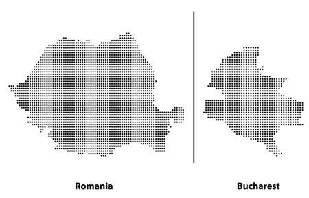 Vector halftone dotted map of Romania Country with its Capital Bucharest - vector illustrationのイラスト素材