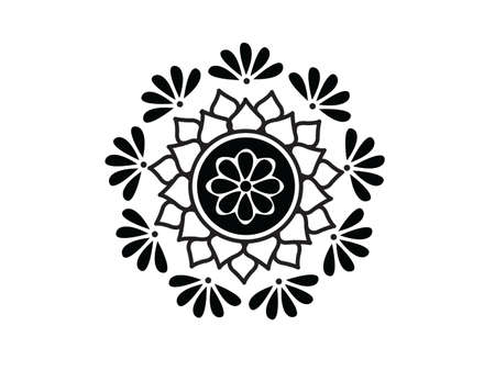 Indian Traditional and Cultural Mandala design concept of Floral Rangoli or alpona line art isolated on black and white backgroundのイラスト素材