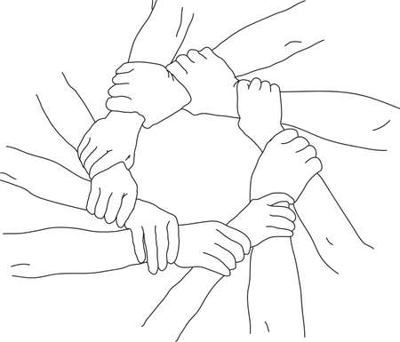 United hands together concept of line art isolated on white backgroundのイラスト素材