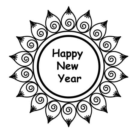 Indian Traditional and Cultural Mandala design concept of Floral Rangoli or alpona line art isolated on black and white backgroundのイラスト素材