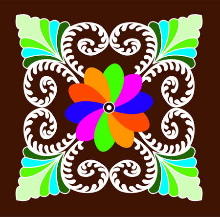 Colourful Indian Rangoli Mandala design concept of floral art isolatedのイラスト素材