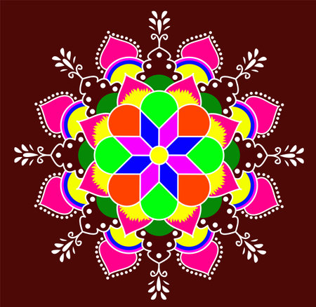 Colourful Indian Rangoli Mandala design concept of floral art isolatedのイラスト素材