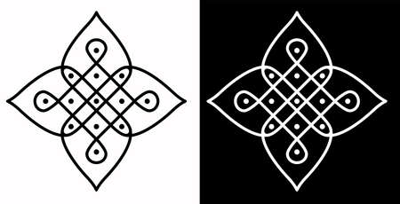 Indian Traditional and Cultural Rangoli or Kolam design concept of Curved lines and dots isolated on black and white backgroundのイラスト素材