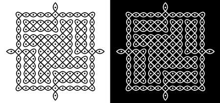 Beautiful Indian traditional and cultural Rangoli or kolam design concept of curved lines and dots isolated on black and white backgroundのイラスト素材