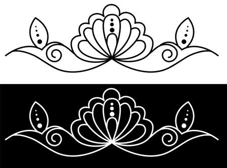 Indian Traditional and Cultural Rangoli or Alpona design concept of floral folk art isolated on black and white backgroundのイラスト素材