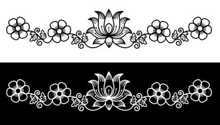 Border design concept of Indian Rangoli or Alpona design concept isolated on black and white backgroundのイラスト素材