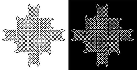 Beautiful Indian traditional and cultural Rangoli or kolam design concept of curved lines and dots isolated on black and white backgroundのイラスト素材